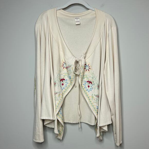 Sundance 100% Cotton Tie Front Cardigan Floral Embroidery Size L Boho Peasant - Picture 1 of 10
